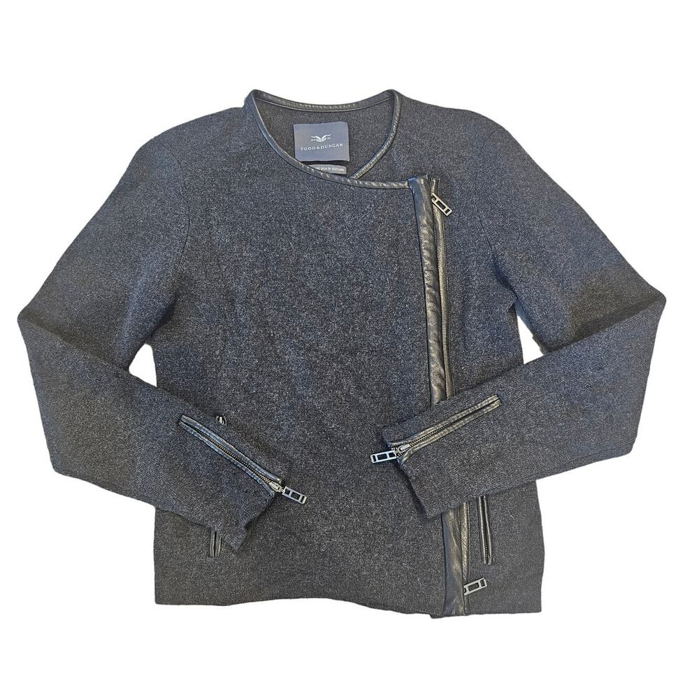 Todd & Duncan Gray 100% Cashmere Leather Trim Cropped Jacket sz Extra Small